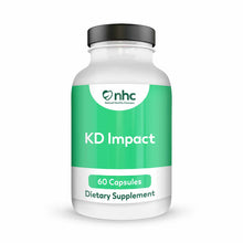 KD Impact dietary supplement bottle with black cap containing 60 capsules by Natural Healthy Concepts.