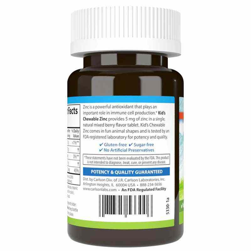 Kid's Chewable Zinc 5 Mg, 160 Tablets, by Carlson Labs, image #3