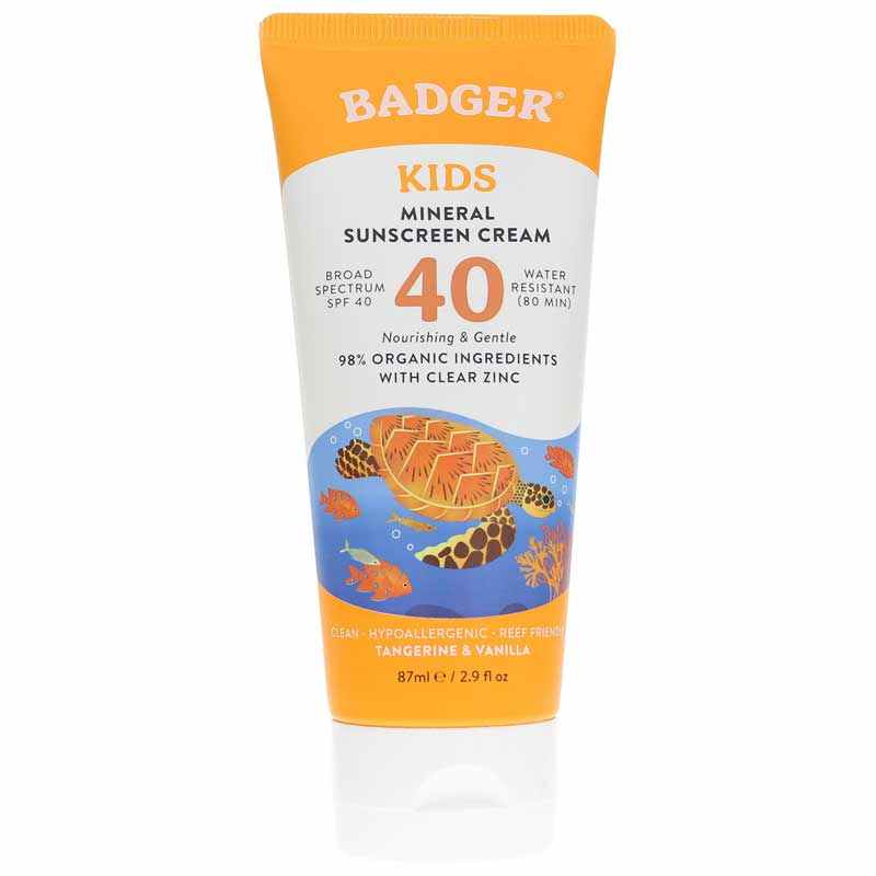 Kids Mineral Sunscreen Cream Clear Zinc SPF 40 Tangerine Vanilla, by Badger