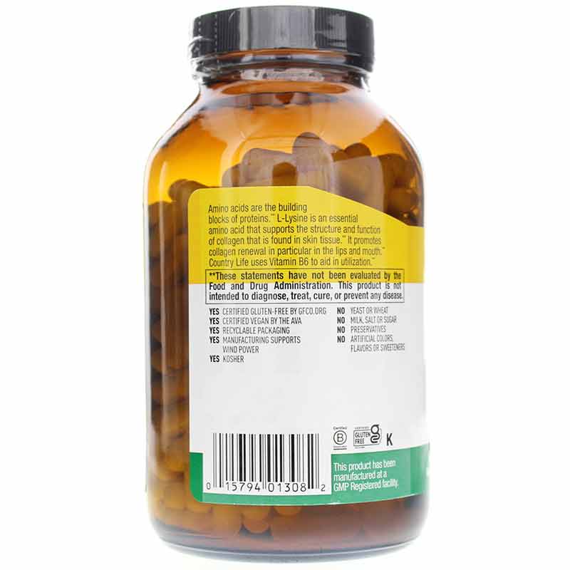 L-Lysine 500 Mg, 250 Vegan Capsules, by Country Life, image #3