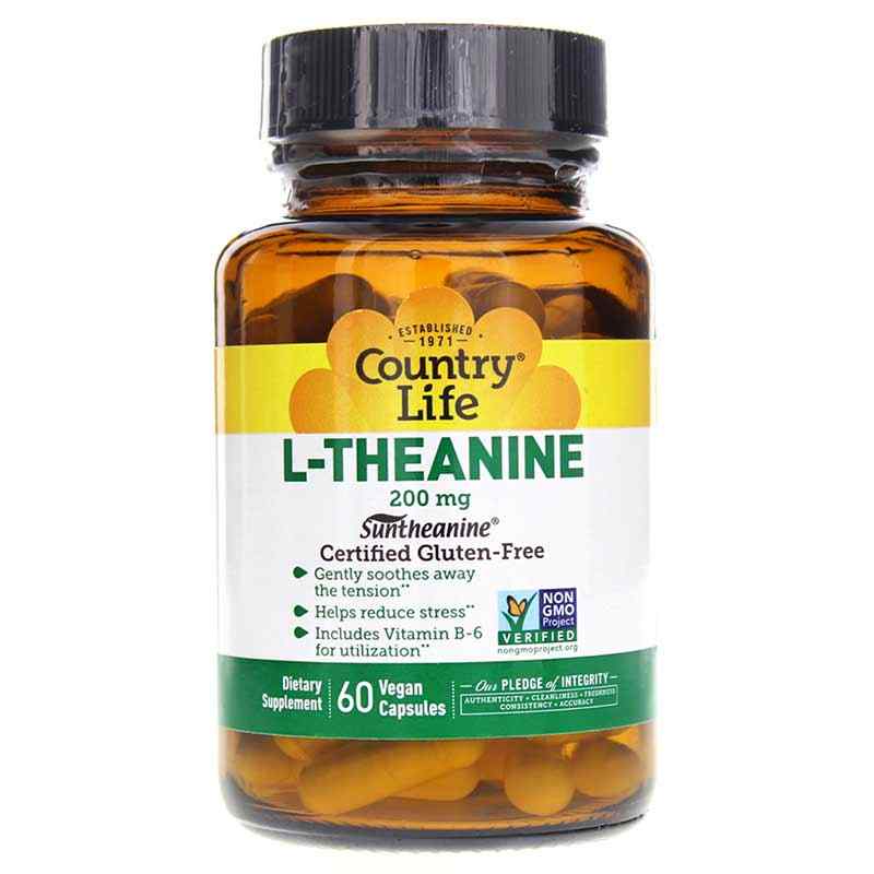 L-Theanine 200 Mg, 60 Vegan Capsules, by Country Life