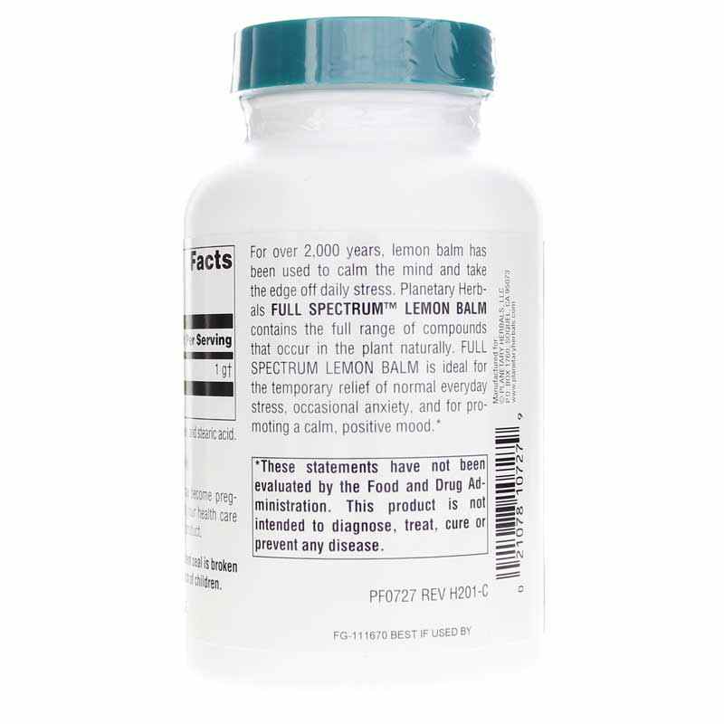 Lemon Balm 500 Mg Full Spectrum, 120 Capsules, by Planetary Herbals, image #3