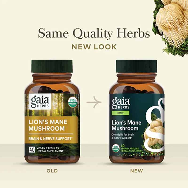 Lion's Mane Mushroom Brain & Nerve Support, 40 Vegan Capsules, by Gaia Herbs, image #4