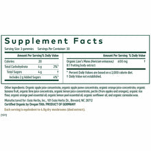 Supplement Facts label for Lion's Mane Pro gummies showing serving size, nutritional information, and organic ingredients lis