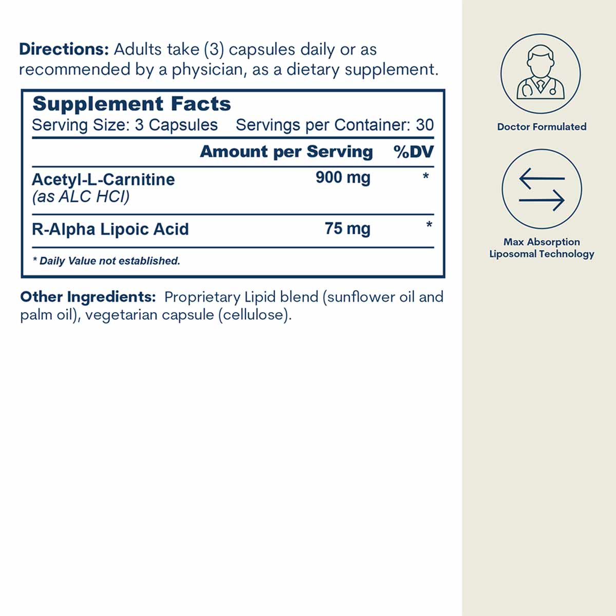Liposomal ALC & R-ALA, 90 Capsules, by Core Med Science