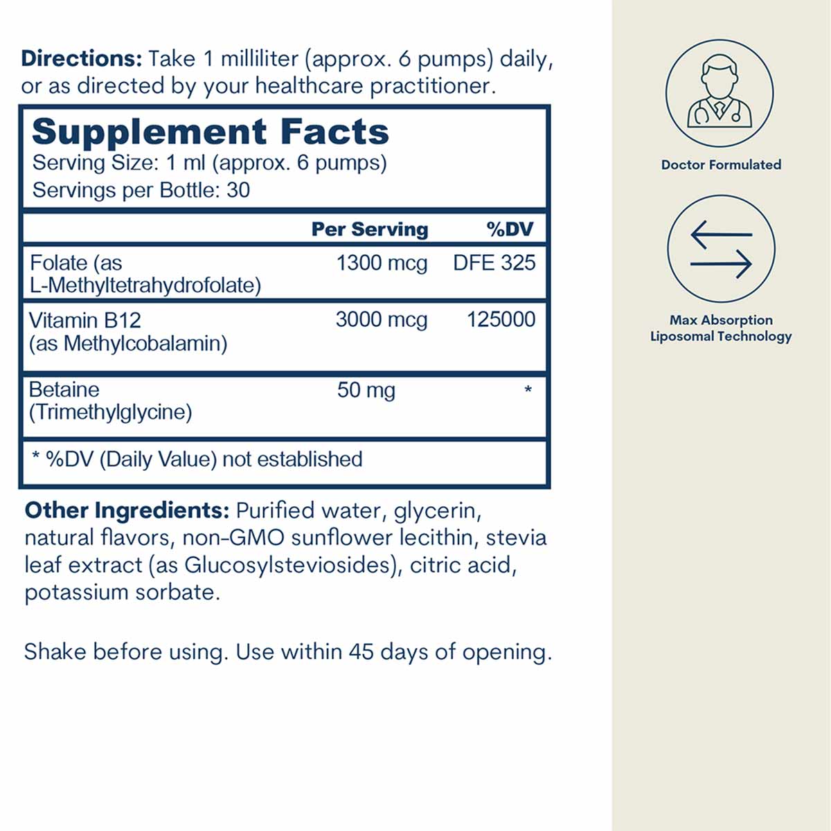 Liposomal B12 Folate TMG, 1 Oz, by Core Med Science