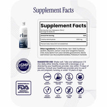 Supplement facts label for Rho Nutrition liposomal creatine monohydrate showing 3000mg per serving with ingredients and cGMP 