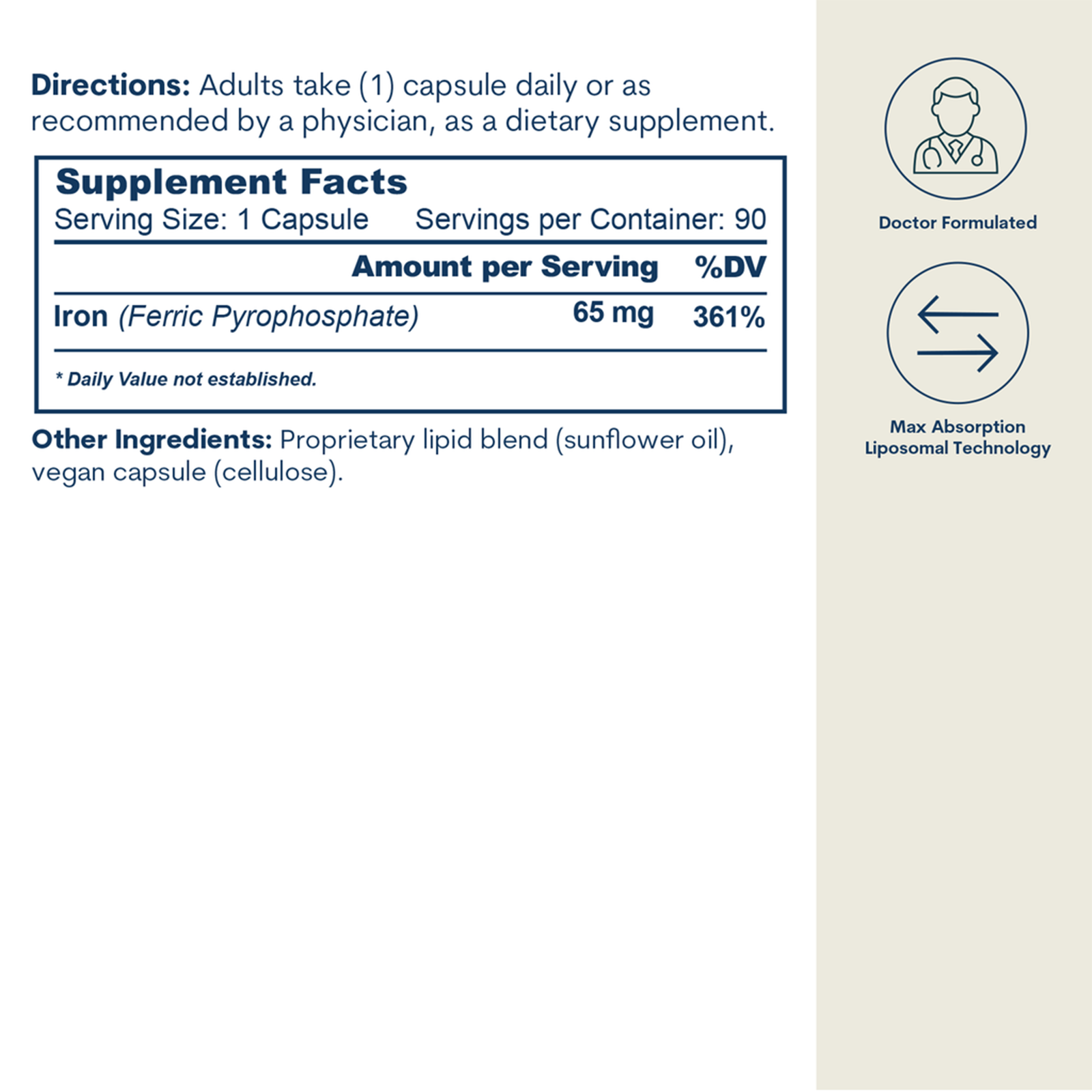 Liposomal Iron, 90 Capsules, by Core Med Science