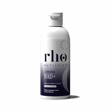 White and dark blue pump bottle of Rho Nutrition Liposomal NAD+ liquid supplement, 4 fl oz.