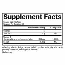 Supplement Facts label for liposomal vitamin C 1000 mg softgels with serving size, nutritional information, and ingredient li