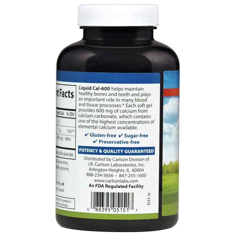 Liquid Cal-600 600 Mg Calcium, 100 Softgels, by Carlson Labs, image #3