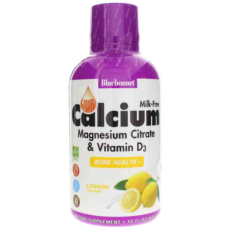 Liquid Calcium Magnesium Citrate Plus Vitamin D3, Lemon, by Bluebonnet