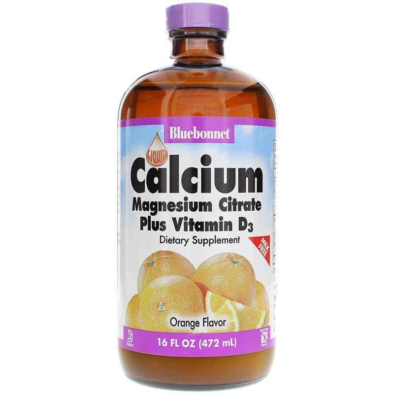 Liquid Calcium Magnesium Citrate Plus Vitamin D3, Orange, by Bluebonnet