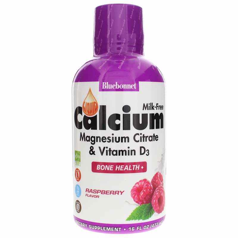Liquid Calcium Magnesium Citrate Plus Vitamin D3, Raspberry, by Bluebonnet