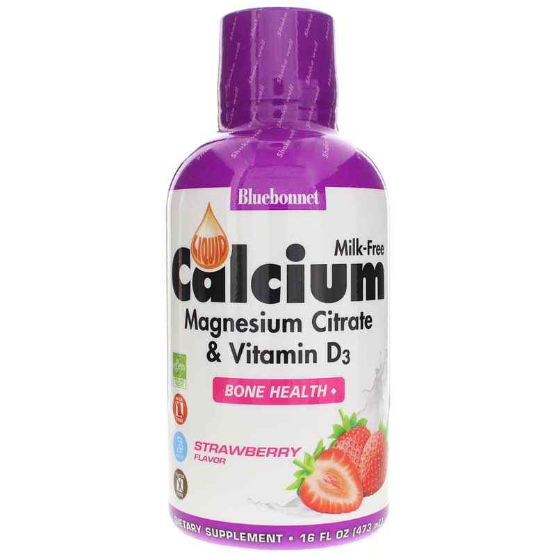 Liquid Calcium Magnesium Citrate Plus Vitamin D3, Strawberry, by Bluebonnet