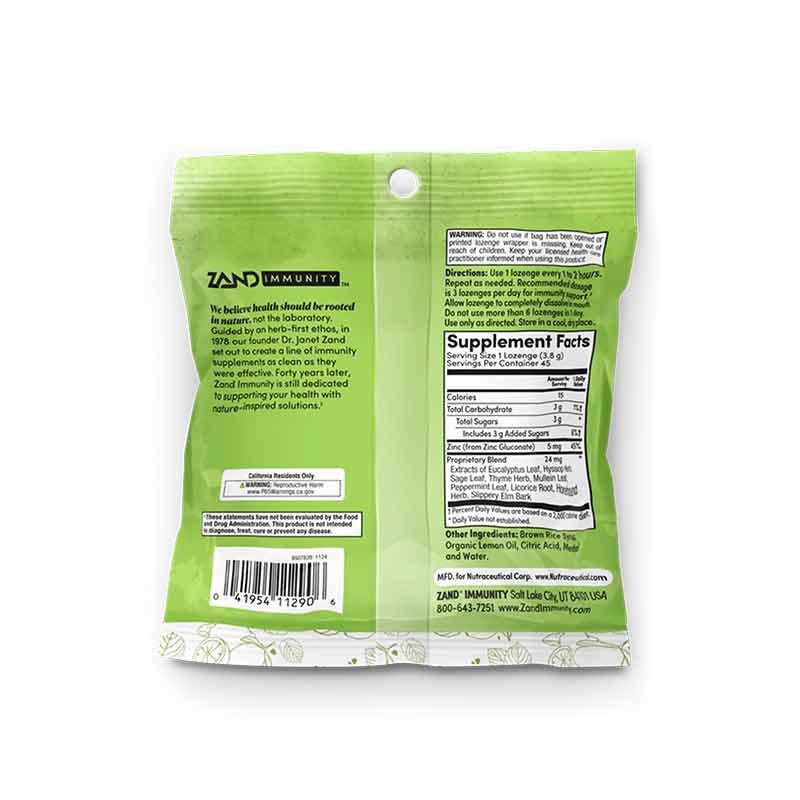 Lozenges, Lemon Zinc, 45 Pieces, by Zand, image #2