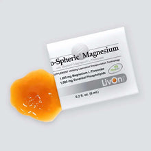D-Spheric Magnesium packet by LivOn Labs with orange gel supplement beside white packet on gray background.