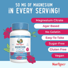 White bottle of MaryRuth's Magnesium Calm gummies with blue cap, labeled 60 gummies, 2 month supply, surrounded by red flower