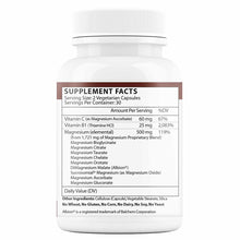 White bottle of Magnesium-9 Complex supplement with ribbed cap and brown label showing supplement facts and ingredient inform