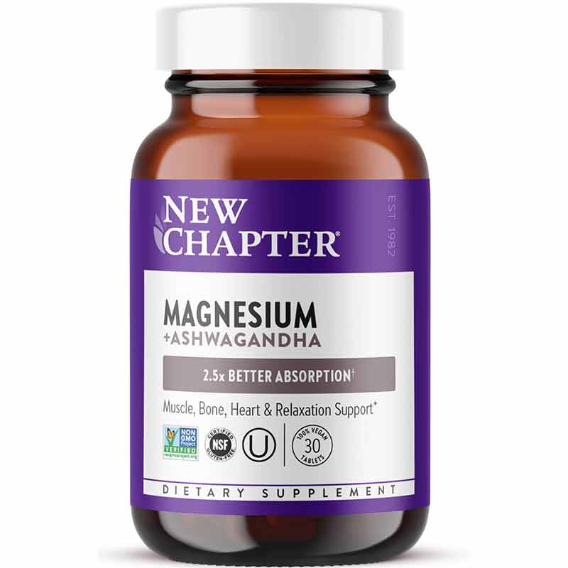 Magnesium + Ashwagandha, 30 Vegan Tablets, by New Chapter