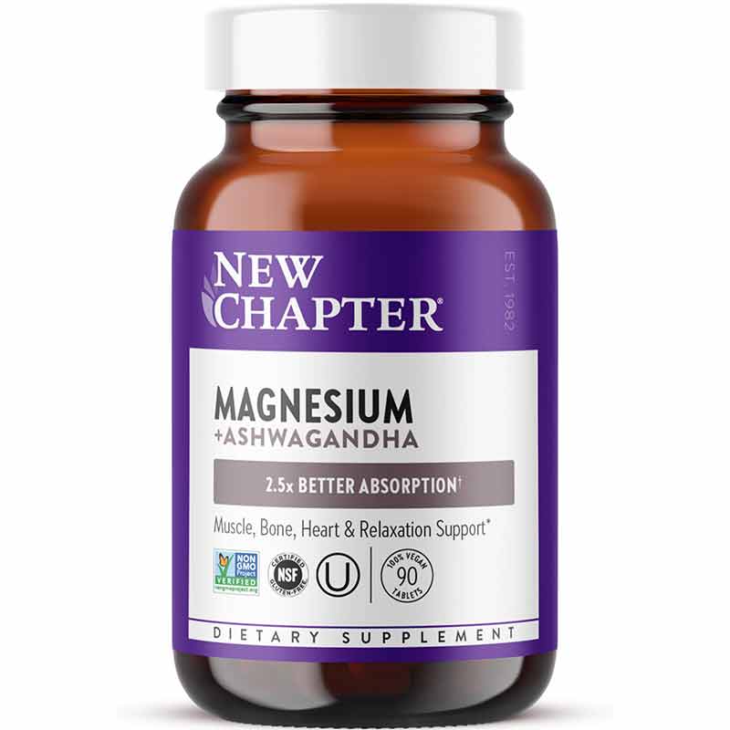 Magnesium + Ashwagandha, 90 Vegan Tablets, by New Chapter