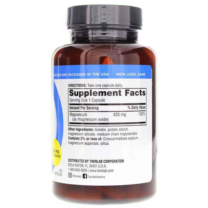 Magnesium Caps 420 Mg, 100 Capsules, by Twinlab, image #2