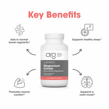 White bottle of Magnesium Citrate supplement with gray and coral label, containing 120 vegetarian capsules.