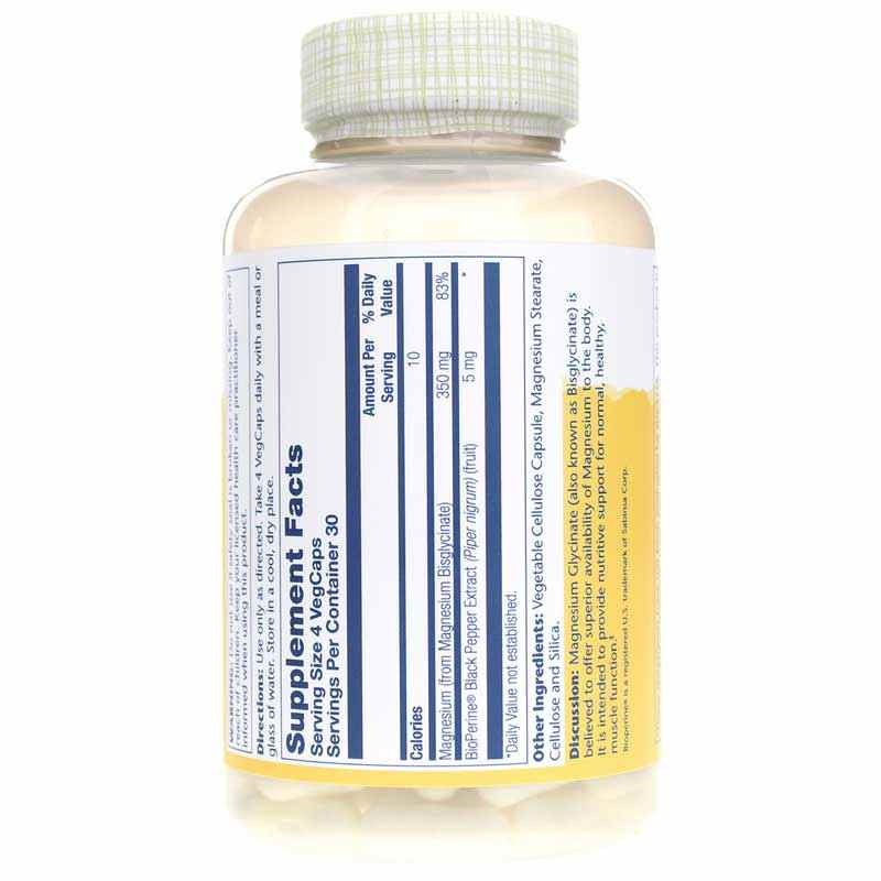 Magnesium Glycinate 350 Mg, 120 Veg Capsules, by Solaray, image #3
