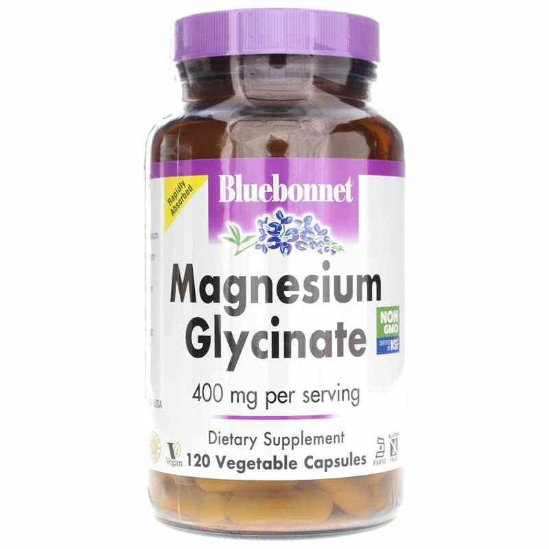Magnesium Glycinate 400 Mg, 120 Veg Capsules, by Bluebonnet