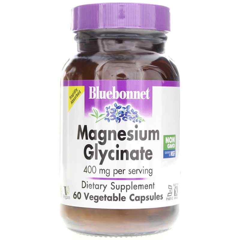 Magnesium Glycinate 400 Mg, 60 Veg Capsules, by Bluebonnet