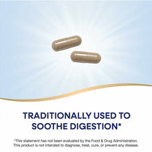 Two tan herbal supplement capsules against a light blue background.