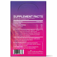 Purple and pink supplement facts label for Megapre Precision Prebiotic stick packs with 30 servings per container.