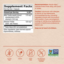 Supplement Facts label for Milk Thistle with serving information, ingredients, and usage recommendations on beige background.