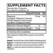 Supplement Facts label for MindMag Ultra showing magnesium content of 150mg per serving with 3 capsules per serving.