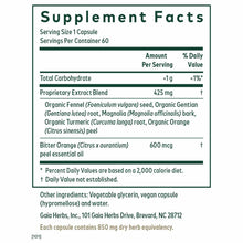Supplement Facts label for MMC Restore showing ingredients including fennel, gentian, magnolia, turmeric, orange peel, and bi