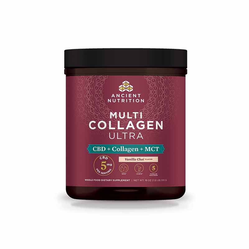 Multi Collagen Ultra with CBD + MCT, Vanilla Chai, 18 Oz, by Ancient Nutrition