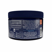 Dark blue jar of Multi Magnesium Powder with navy screw cap and product label showing nutritional information and usage instr