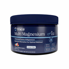 Dark blue jar of Trace Minerals Research Multi Magnesium powder with tropical watermelon flavor, 30 scoops, 5.4 oz.