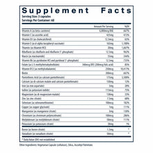 Supplement Facts label showing Multi-Nutrients 3 formula with vitamins, minerals, and micronutrients per 3-capsule serving.