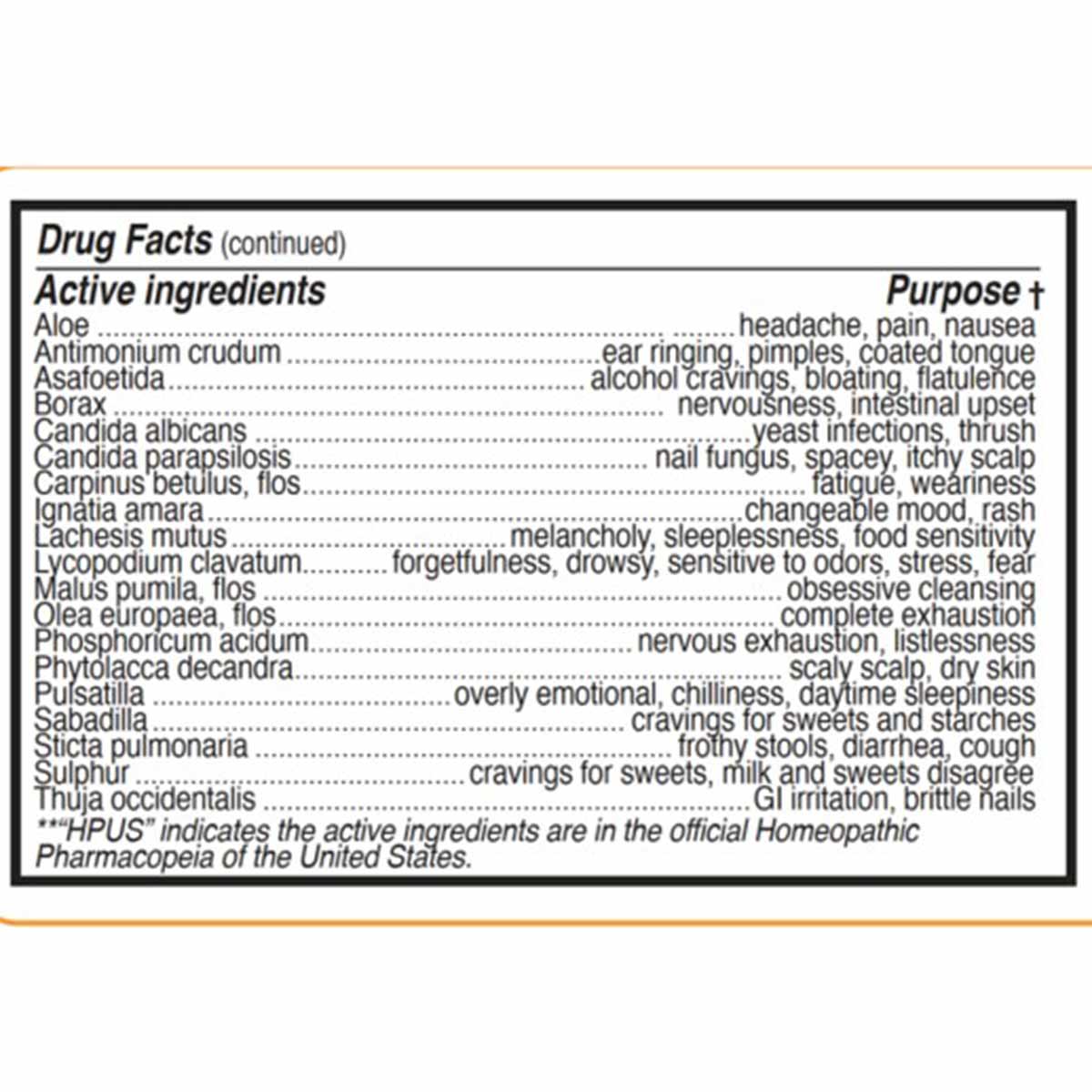 Drug Facts label listing active ingredients and their purposes for King Bio Multi-Strain Candida Relief.