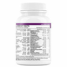 White bottle with purple supplement facts label showing ingredients including vitamins, minerals, and digestive enzyme blend 