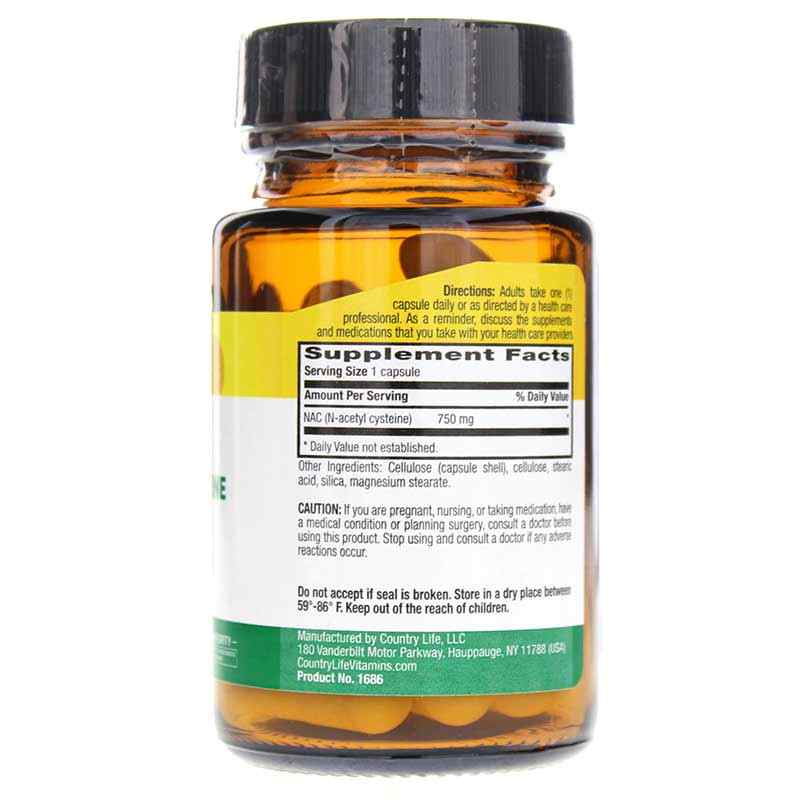 NAC 750 Mg, 30 Vegan Capsules, by Country Life, image #2