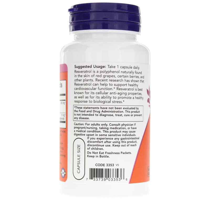 Natural Resveratrol 200 Mg, 60 Veg Capsules, by NOW Foods, image #3