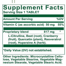 Supplement Facts label for Nitric Oxide Formula tablet showing ingredients including Vitamin C, L-Citrulline, Beet root, Cran