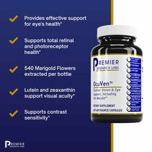 OcuVen bottle of 60 plant-source veg capsules by Premier Research Labs with white cap and dark glass container.