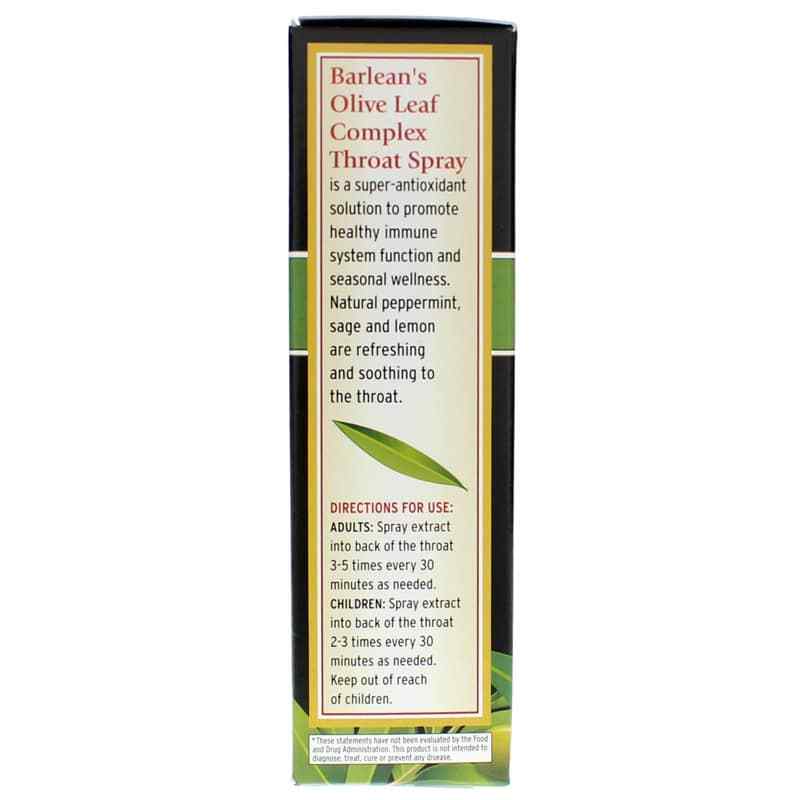 Olive Leaf Complex Throat Spray, Peppermint, by Barleans Organic Oils, image #3