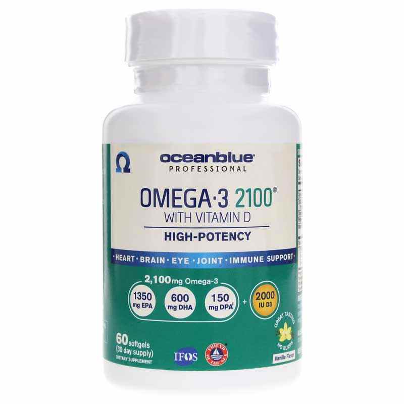 Omega-3 2100 with Vitamin D3, 60 Softgels, by Ocean Blue