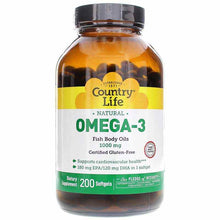 Omega-3 Fish Body Oils 1000 Mg, 200 Softgels, by Country Life