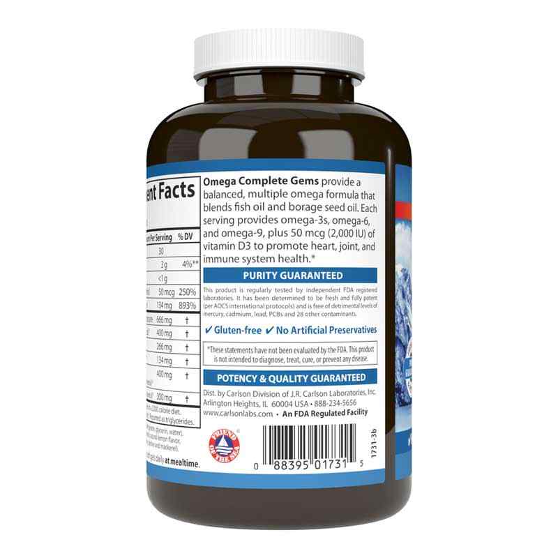 Omega Complete Gems, 90 Softgels, by Carlson Labs, image #3