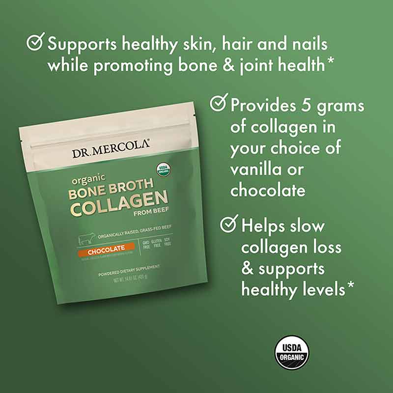 Organic Bone Broth Collagen Powder, Chocolate, 30 Servings, by Dr. Mercola, image #4